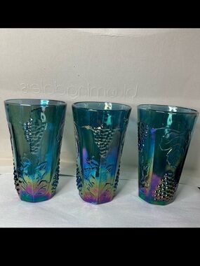 Vintage Indiana Blue Harvest Grape Carnival 3 Glasses